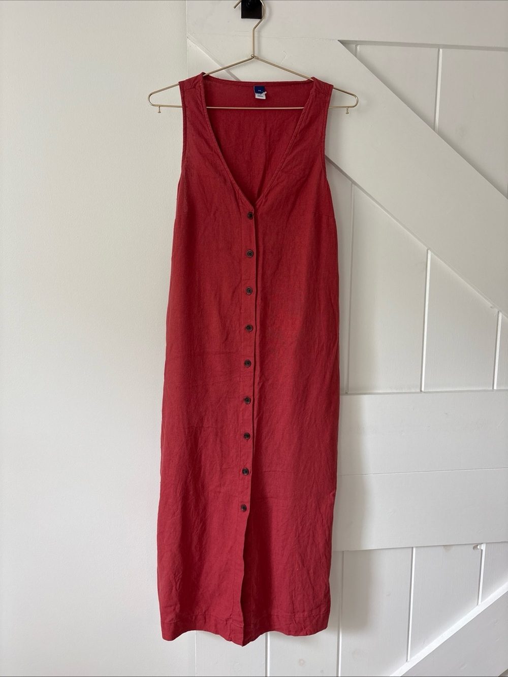 Old Navy Sleeveless Button Front Linen Blend Maxi Shift Dress Tie Back Size XS